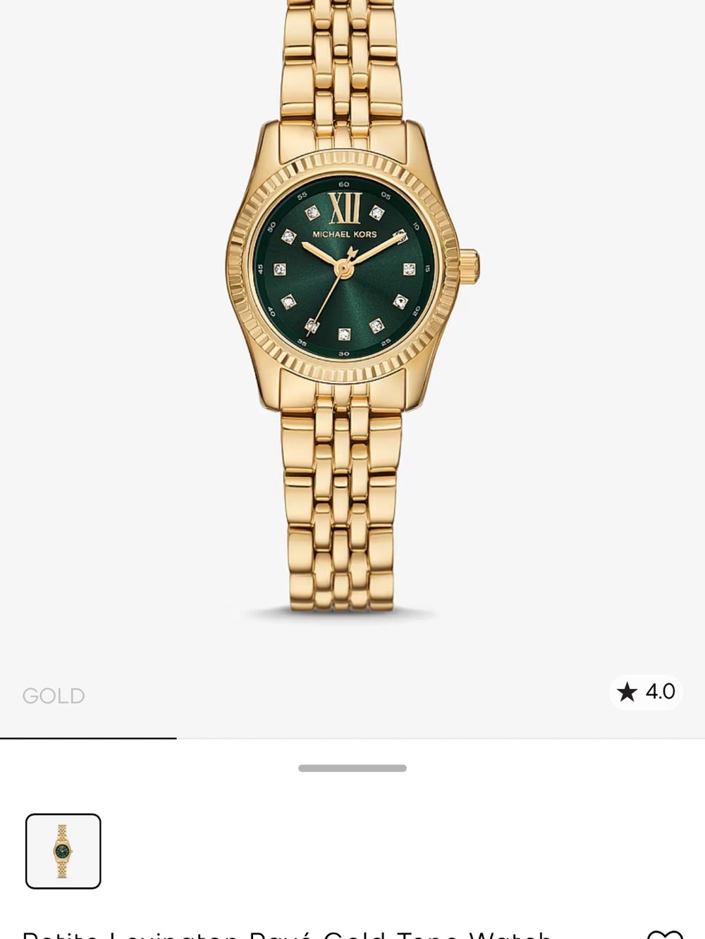 Michael Kors Gold Tone Bracelet Watch with Green Dial and Crystal Markers